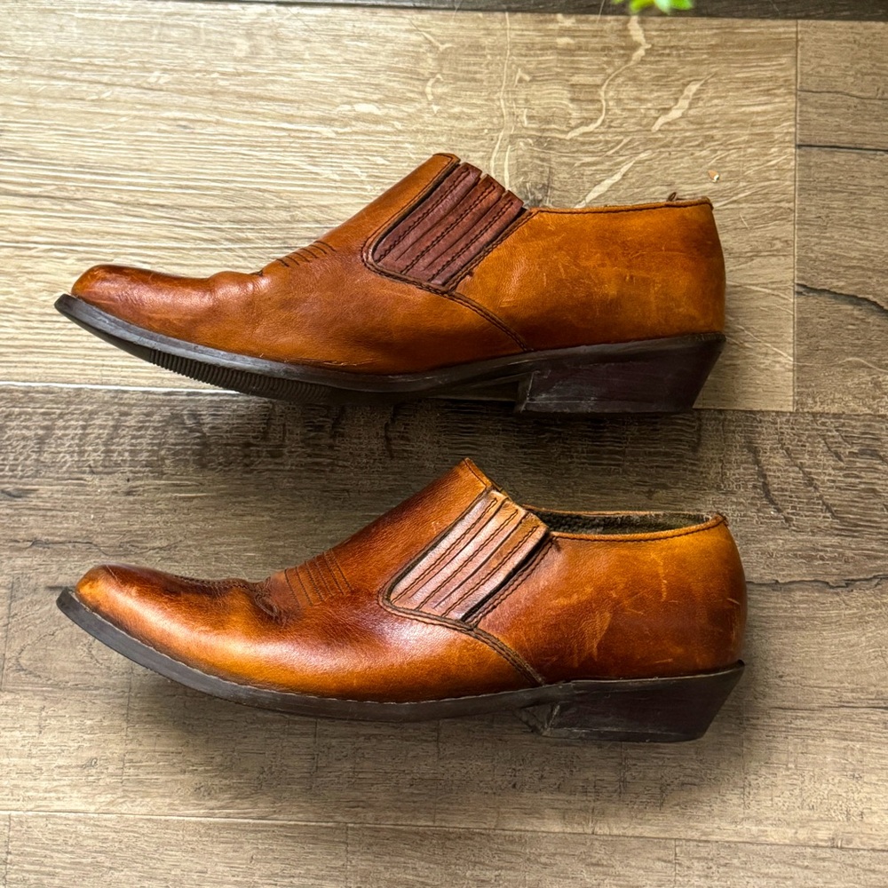 Vintage Cedar Ridge Brown Leather Ladies Point Toe Western Low Cut Boots Size8.5